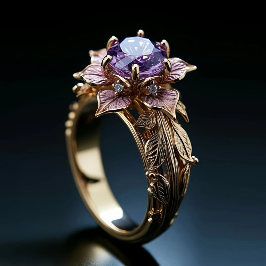 Exotischer Lila Blume Kristall Ring