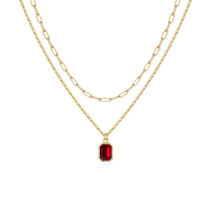Paperclip Layered Rubin Halskette | Gold