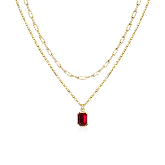 Paperclip Layered Rubin Halskette | Gold