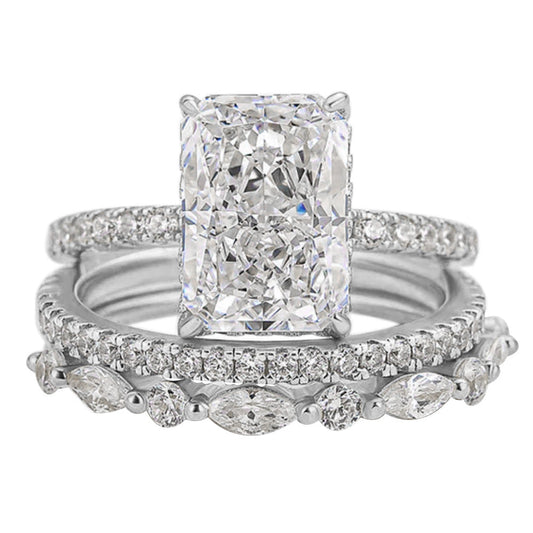 Jaily 3PC Hochzeitsring-Set | Weißgold