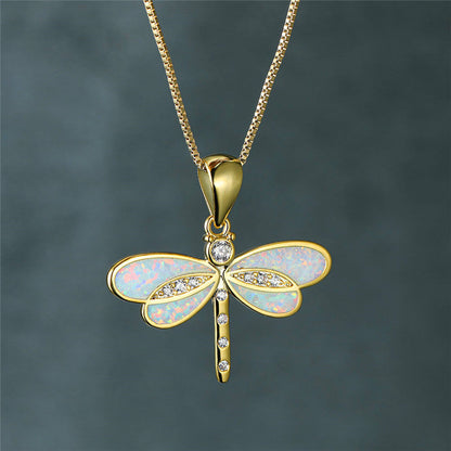 Libellen Halskette in Gold mit Opal