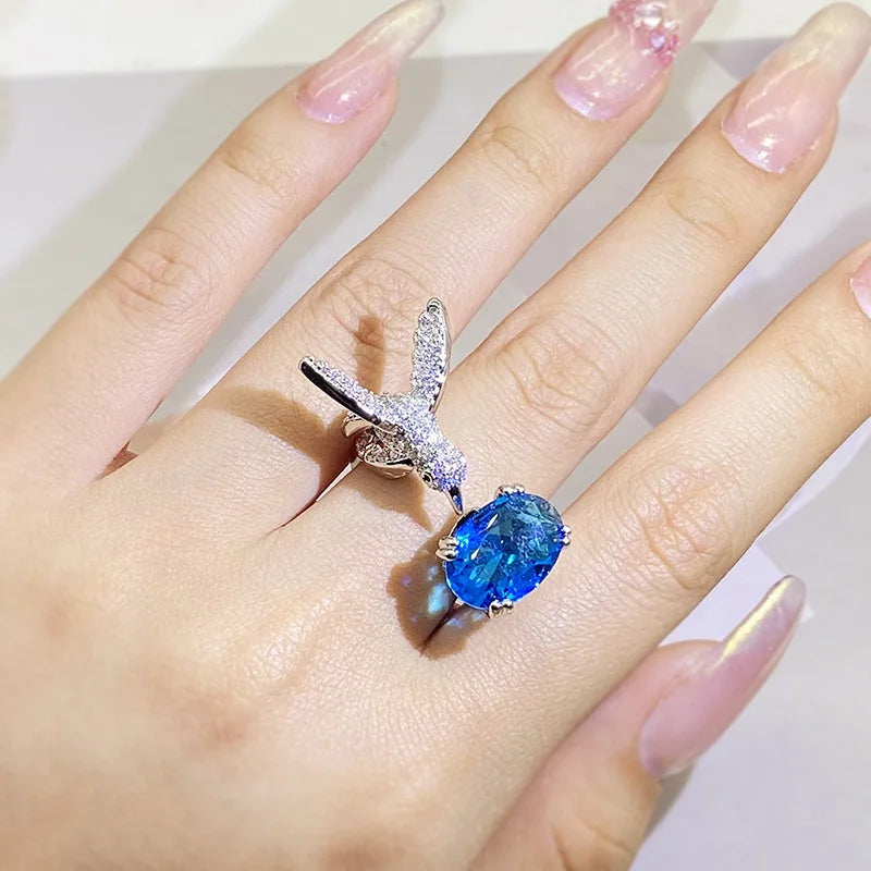 Verstellbarer Kolibri Edelstein Ring