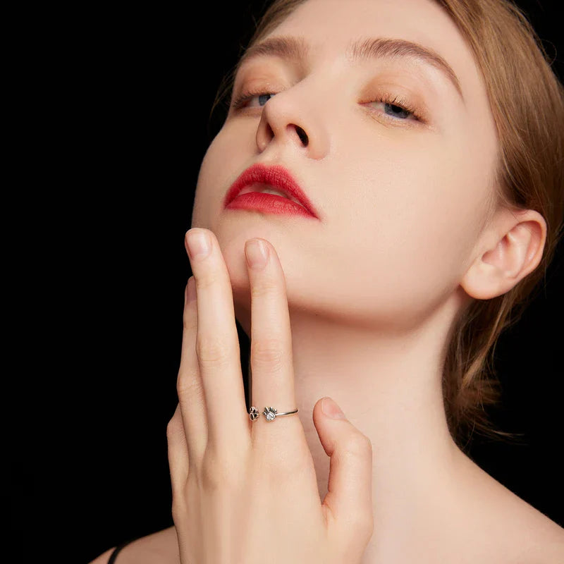 925 Sterlingsilber Pfoten Ring mit Zirkonia und Emaille