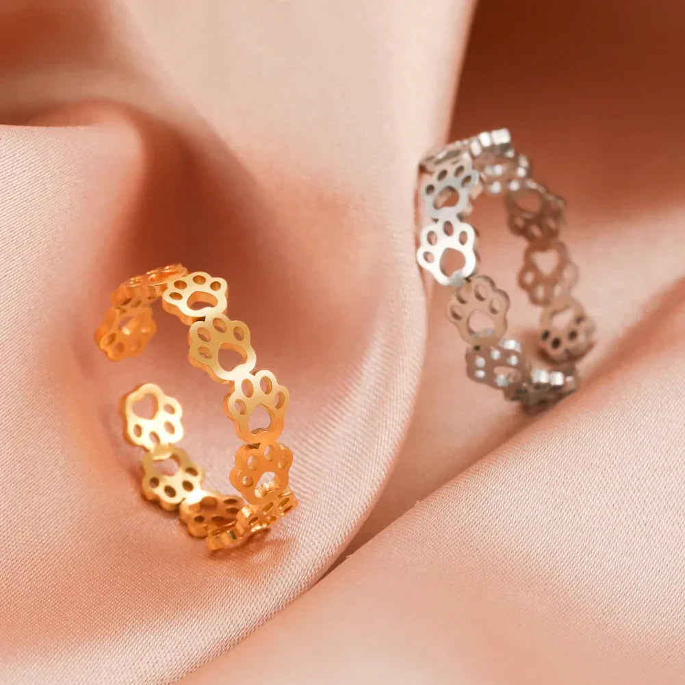 Verstellbarer Pfotenabdruck Ring in Edelstahl