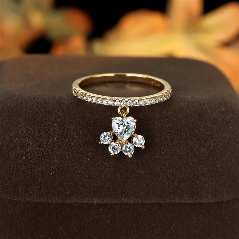 Vintage Katzenpfote und Herz Stein Ring