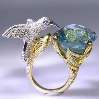 Verstellbarer Aquamarin-farbener Kolibri Ring