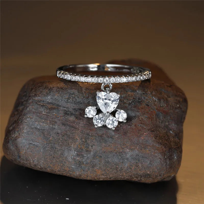 Vintage Katzenpfote und Herz Stein Ring