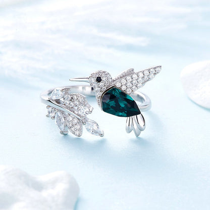 Verstellbarer Kolibri Glitzer Ring mit Strass Diamant