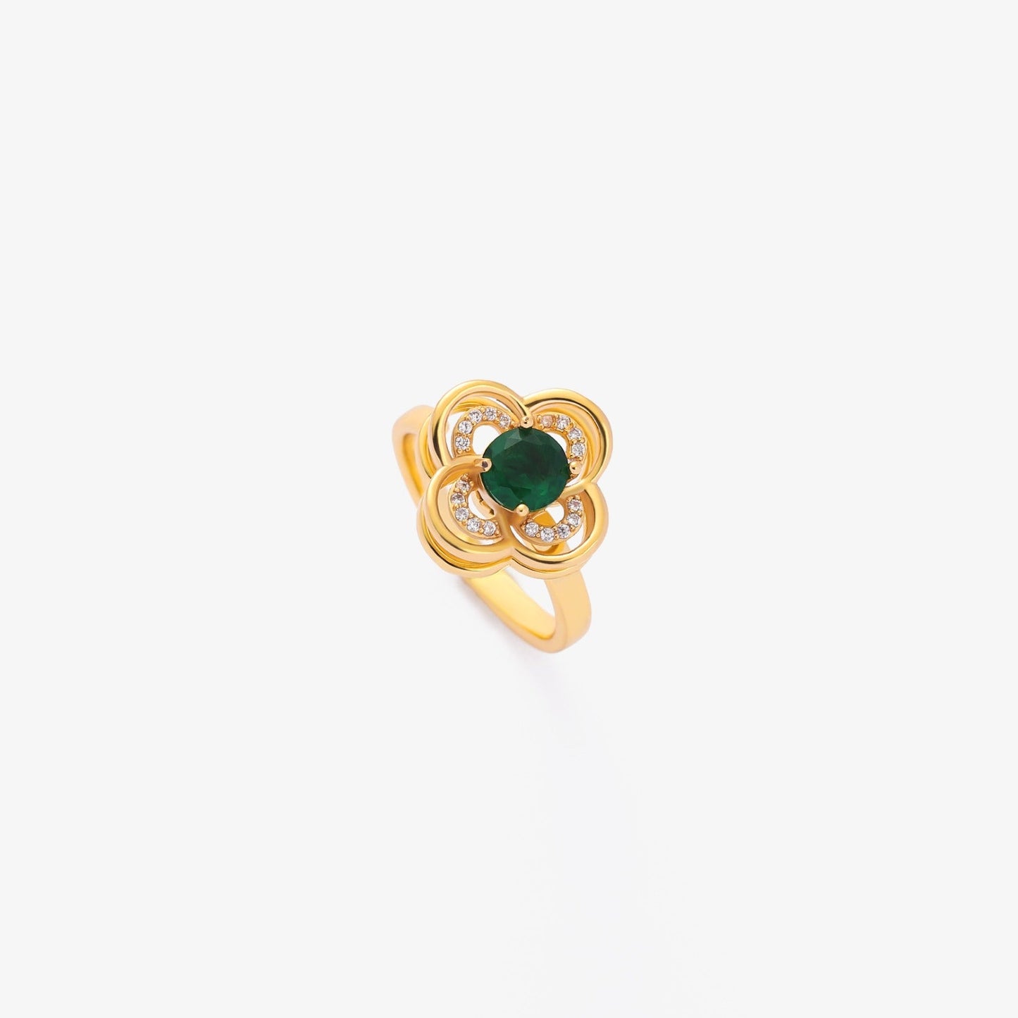 Kleeblatt Halo Smaragd Drehring | Gold