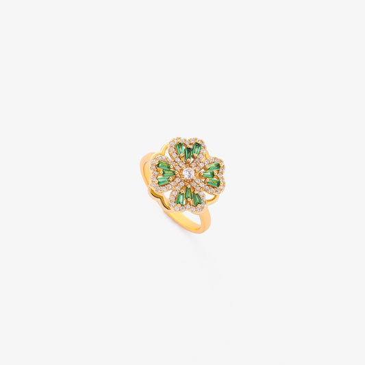 Smaragd-Kleeblatt Drehring | Gold