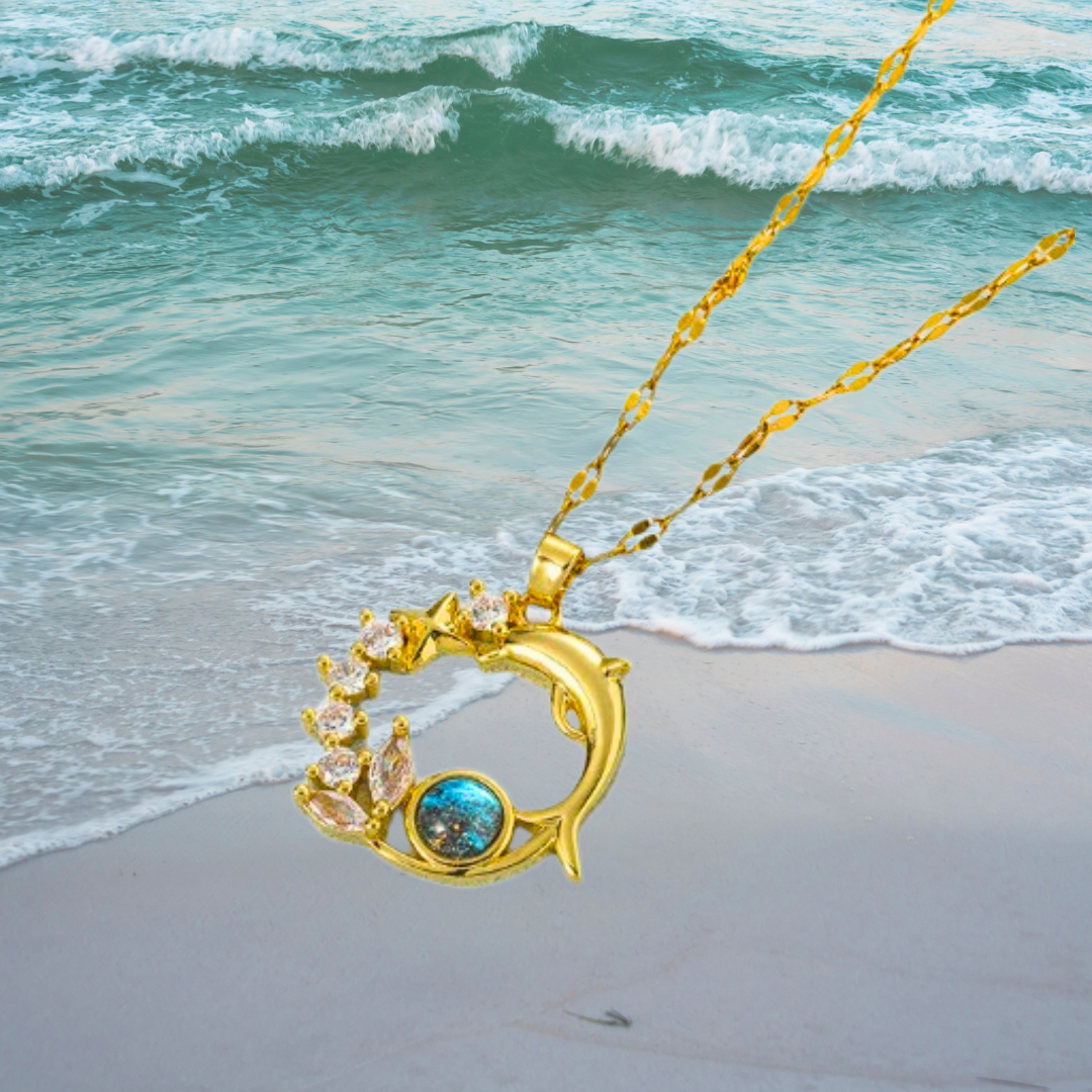 Blauer Kristall Delfin Halskette