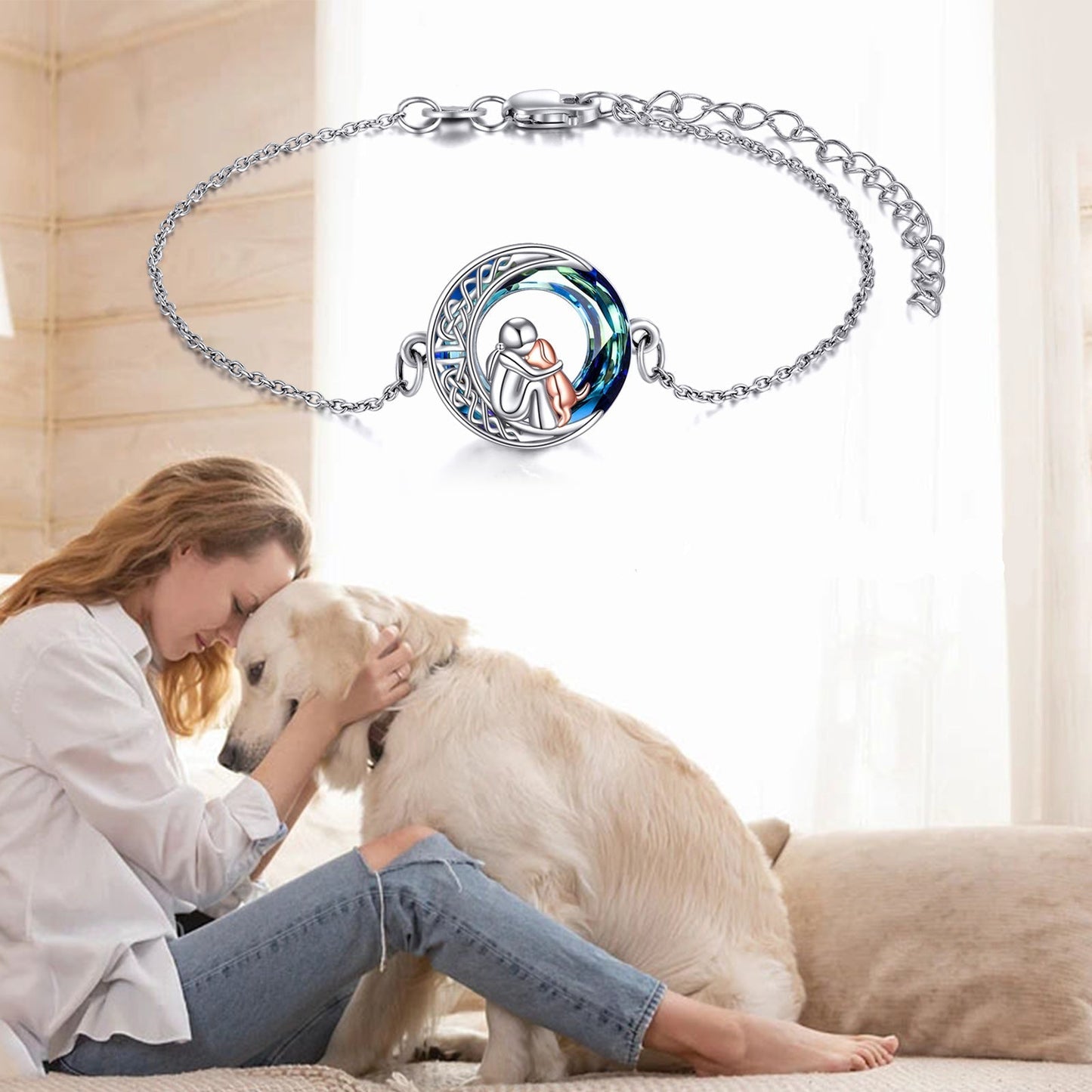 Verstellbares Hundecharm Armband in Sterlingsilber