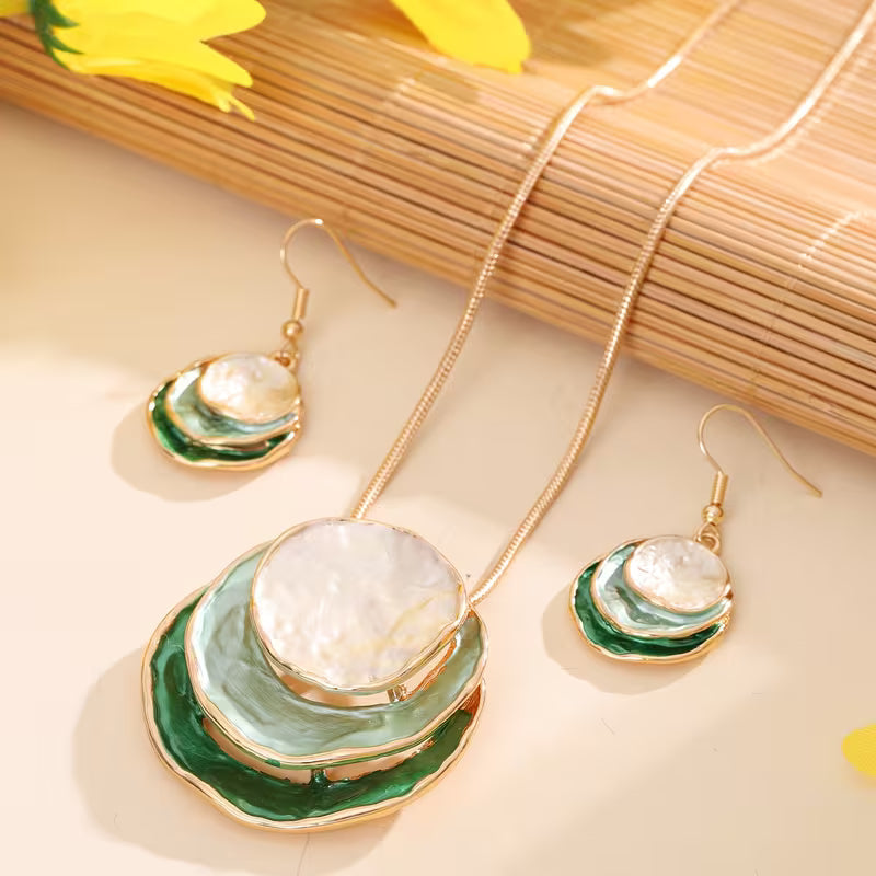 Boho Emaille Halsketten- und Ohrring-Set