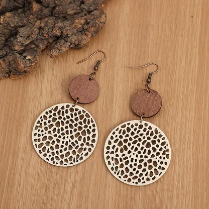 Retro Boho Holz- und Lederohrringe