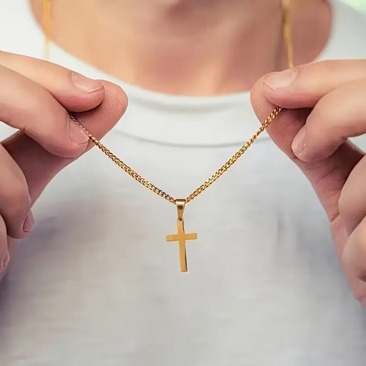 Kreuz-Halskette aus Gold-Titanstahl