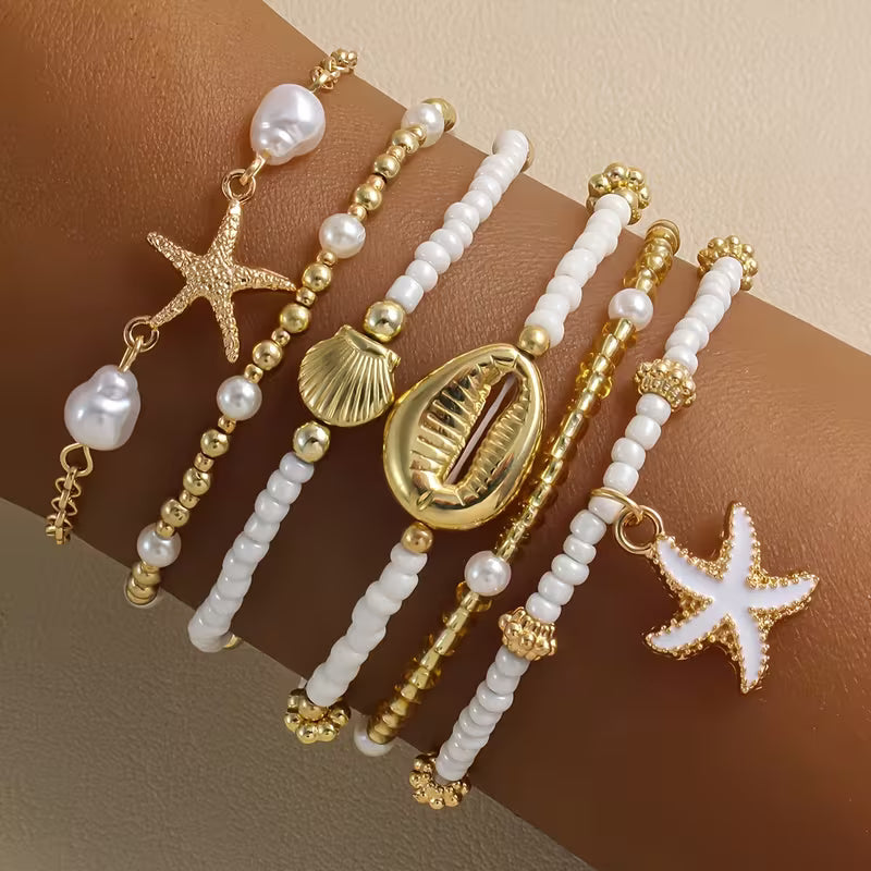 Goldenes 6-teiliges Strandarmband-Set