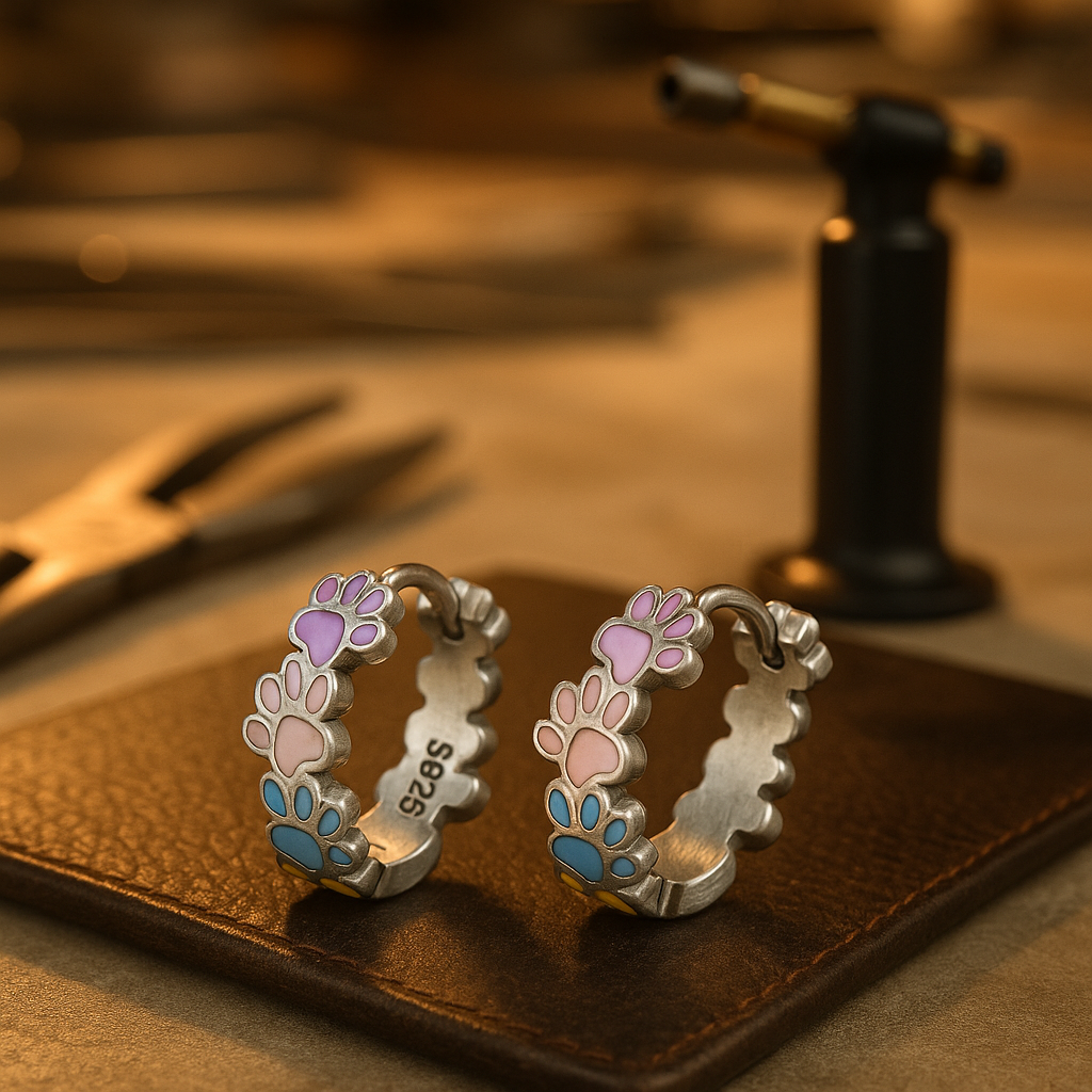 Bunte Pfoten Ohrringe in Sterlingsilber