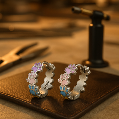 Bunte Pfoten Ohrringe in Sterlingsilber