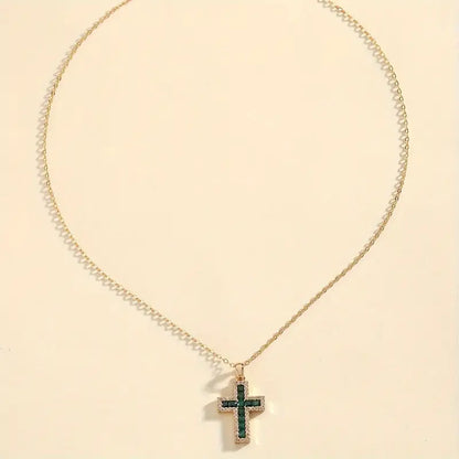 Solene Smaragd-Kreuz Anhänger Halskette | Gold