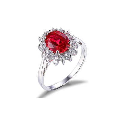 Klassischer Rubin Halo Ring | Weißgold