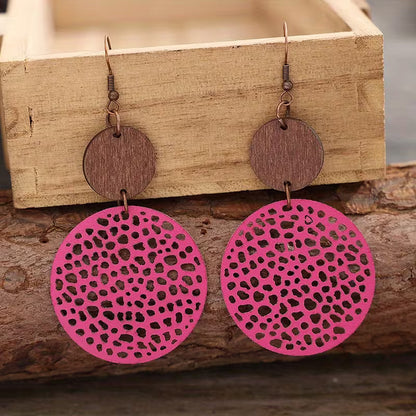 Retro Boho Holz- und Lederohrringe