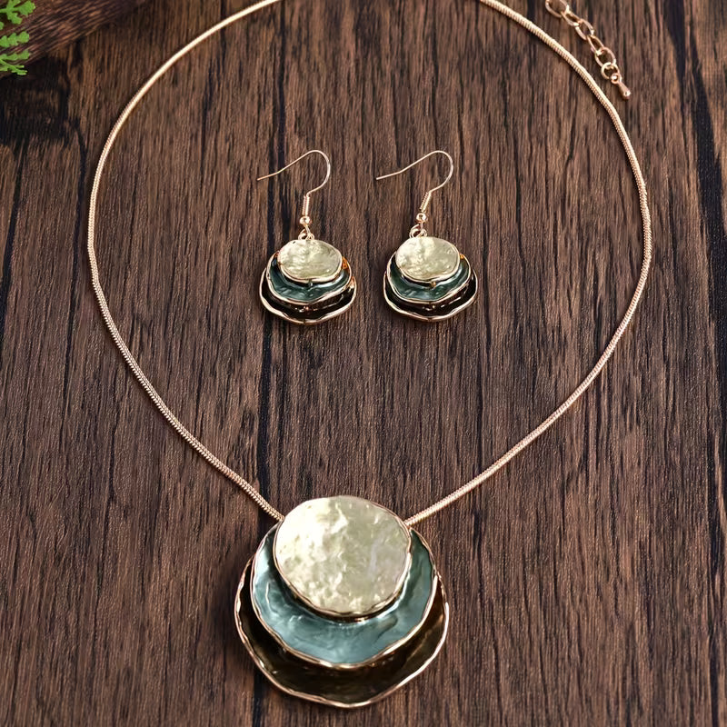 Boho Emaille Halsketten- und Ohrring-Set