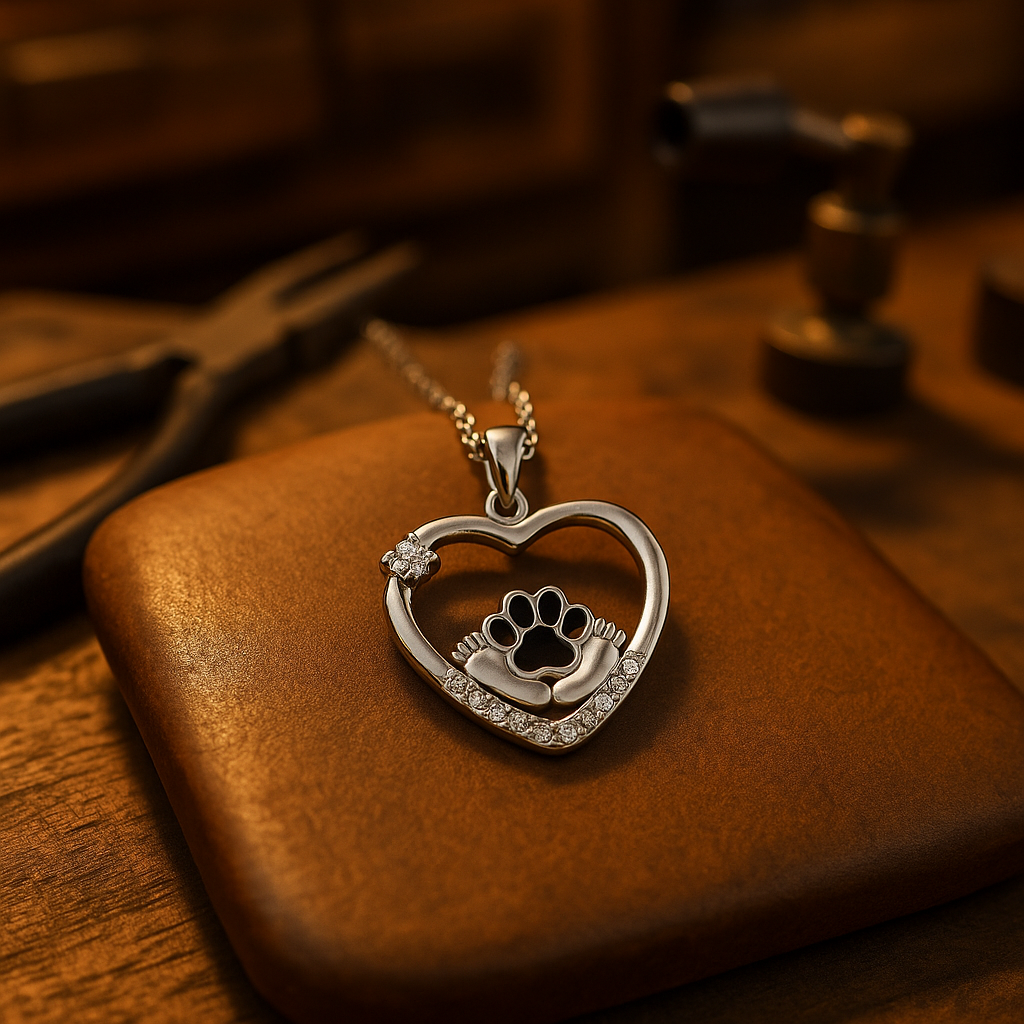 Kleine Pfötchen Hundepfoten Halskette mit Zirkonia