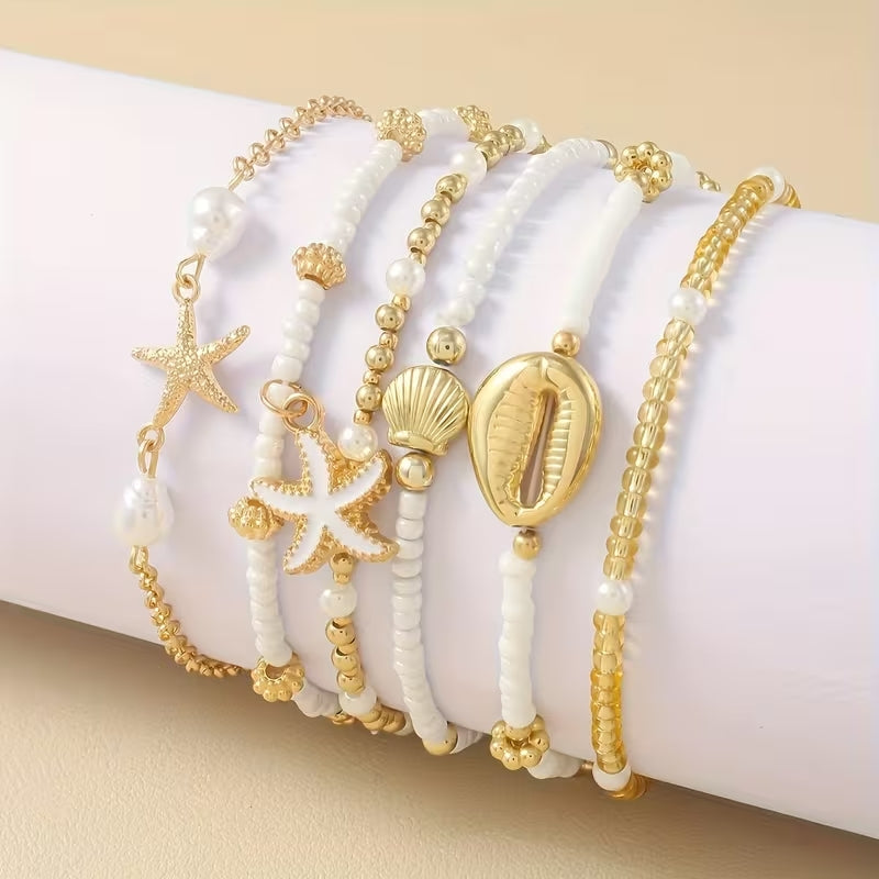Goldenes 6-teiliges Strandarmband-Set