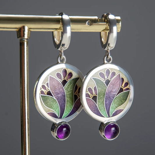 Boho-Ohrringe mit violetten Kristallen in Silber