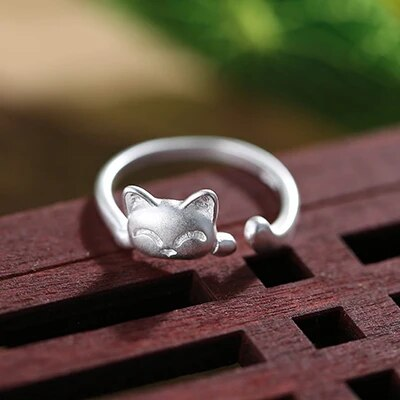 Vintage silberner Katzen Ring