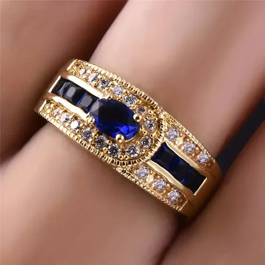 Leuchtender Blauer und Goldener Vintage Ring