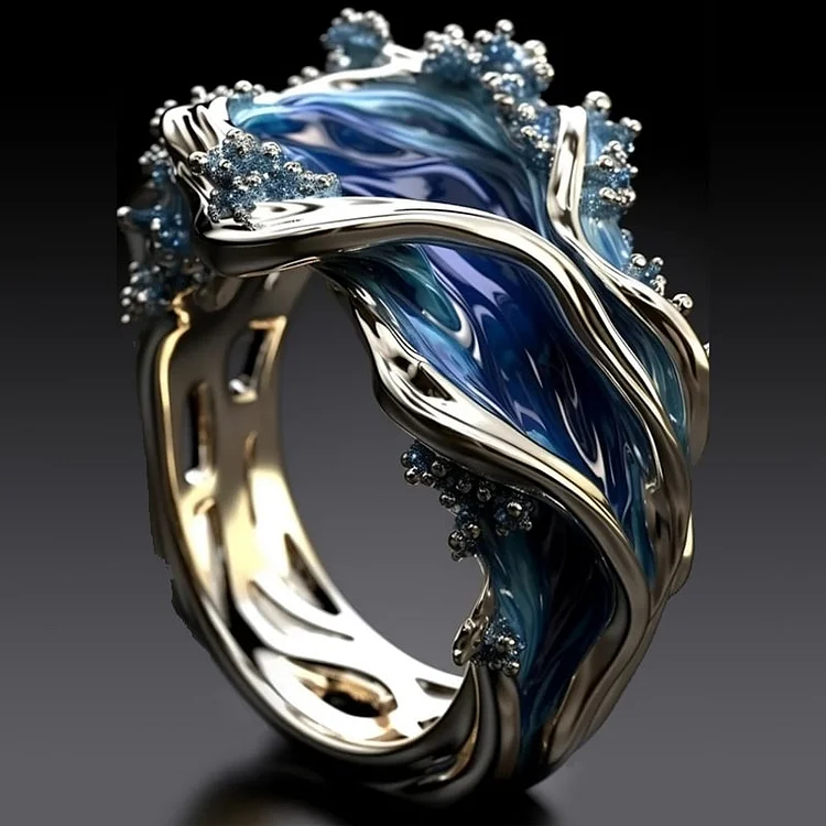 Vintage-Goldring mit Meereswellenmuster
