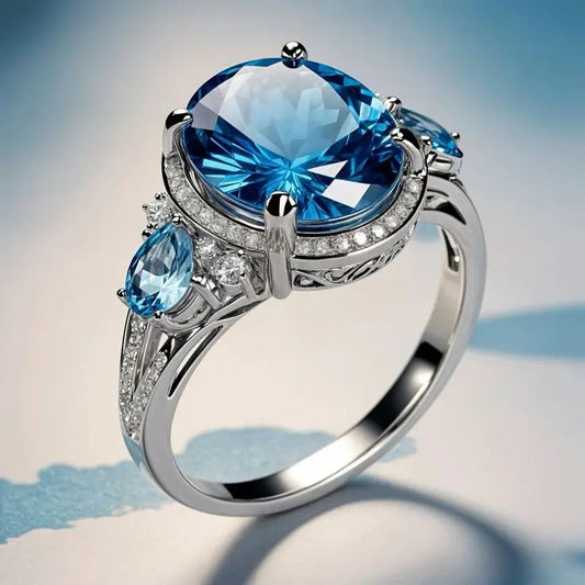 Vintage Ring aus Silber mit blauem Kristall