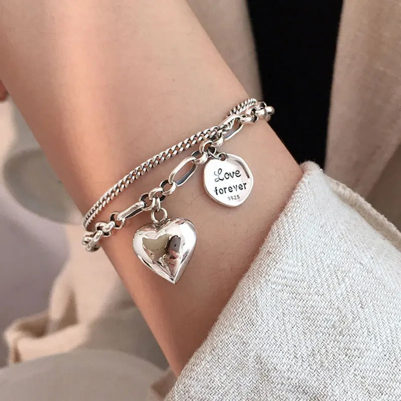 925 Silber Armband mit 'Love Forever' Gravur + 2 Gratis Charms