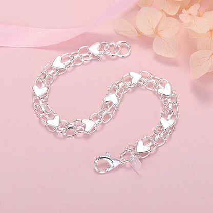 925 Silber Armband mit Kette und Herzen