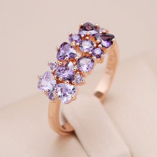 Ring, mit 18-karätigem Roségold beschichtet, mit Amethysten – AC