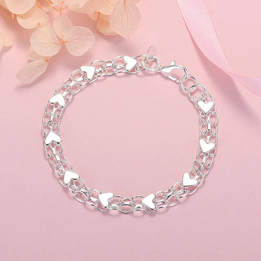 Armband aus 925er Sterlingsilber in Form einer Kette mit Herzen