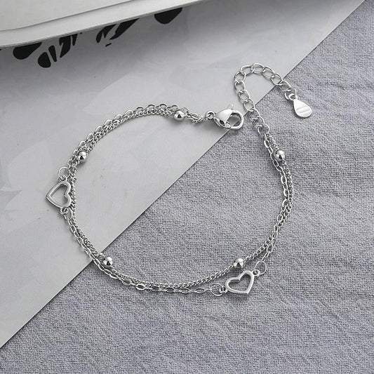 Dünnes 925 Silber Armband mit Herz