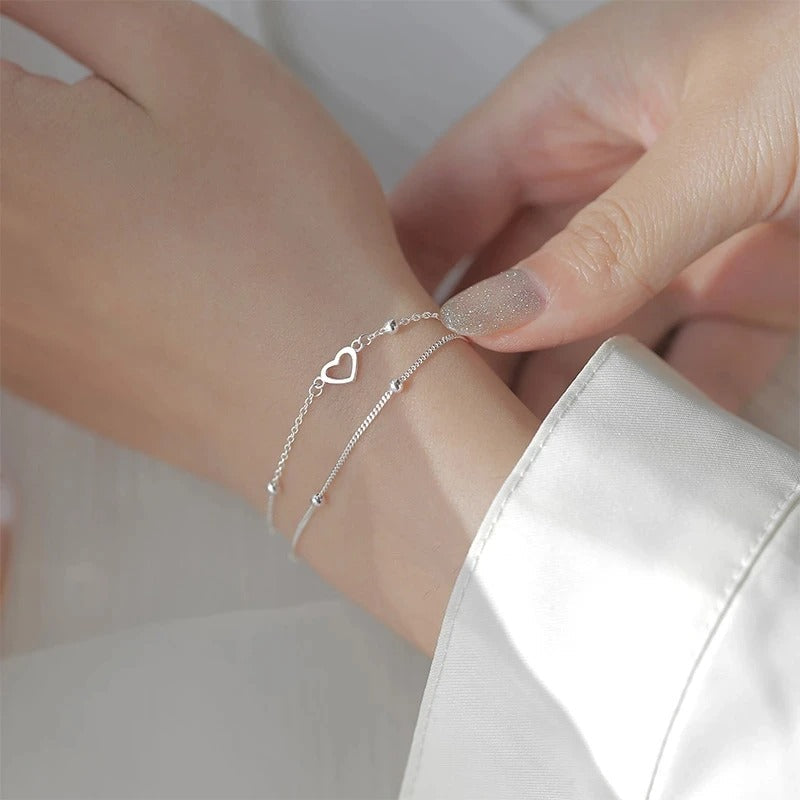 Dünnes 925 Silber Armband mit Herz