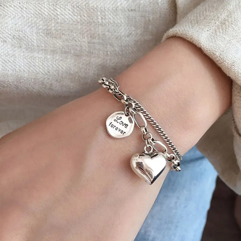 925 Silber Armband mit 'Love Forever' Gravur + 2 Gratis Charms