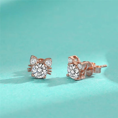 Moissanit Roségold Katzen Ohrstecker in 925 Sterlingsilber
