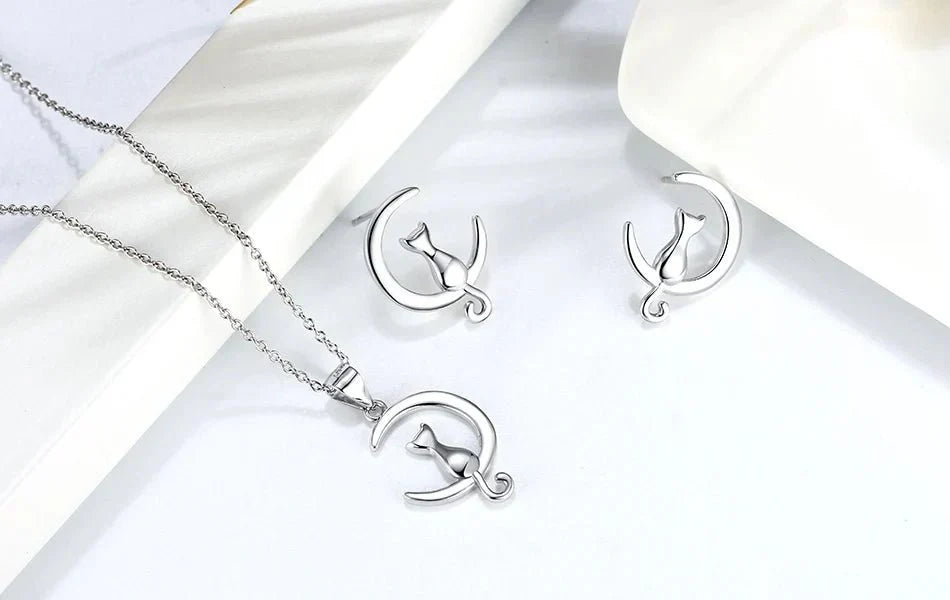 Mond & Katze Sterlingsilber Katzen Ohrstecker