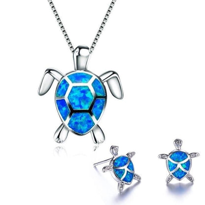 Schildkröten Meer Opal und Silber Halskette + Ohrringe Set