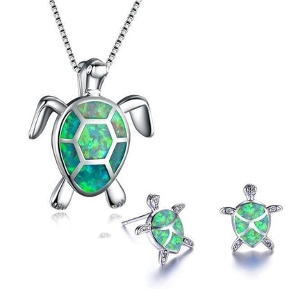 Set Halskette + Ohrringe mit Meeresschildkröten-Anhänger aus Opal und Silber