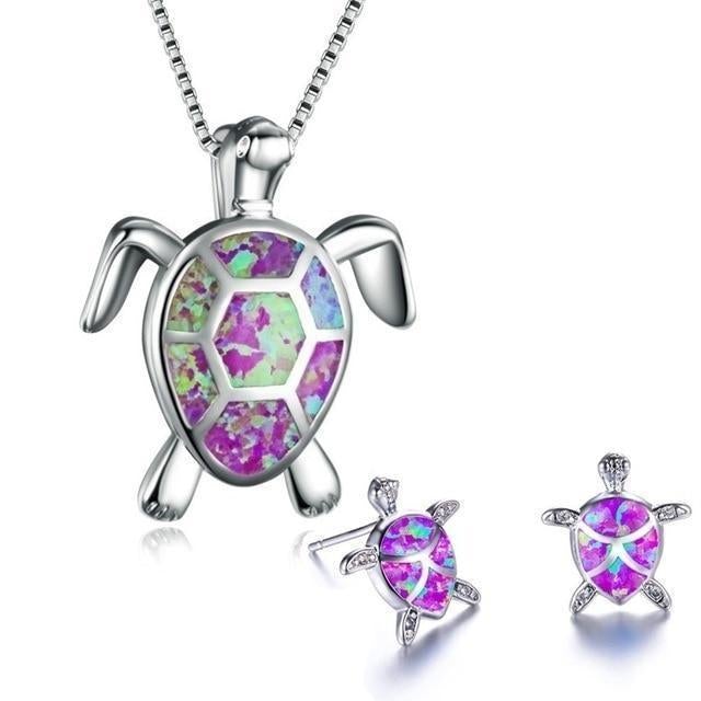 Schildkröten Meer Opal und Silber Halskette + Ohrringe Set