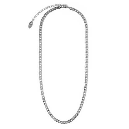 Flachgliedrige Curb Chain Halskette | Weißgold
